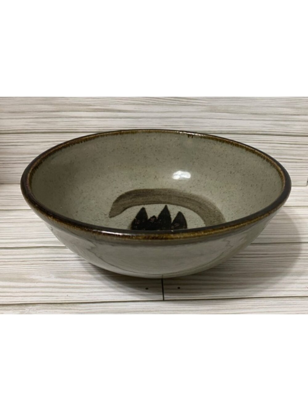 Handcrafted Artisan Pottery Bowl With Earthy Glaze & Abstract Design Light Gray